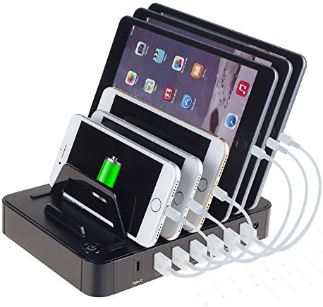 ALOFOX 7-Port USB 65W Universal Multi-Port Charging Station Dock with Qualcomm Certified Quick Charge 3.0 &amp; Type C for iPhone , iPad ,Samsung Galaxy /Tab