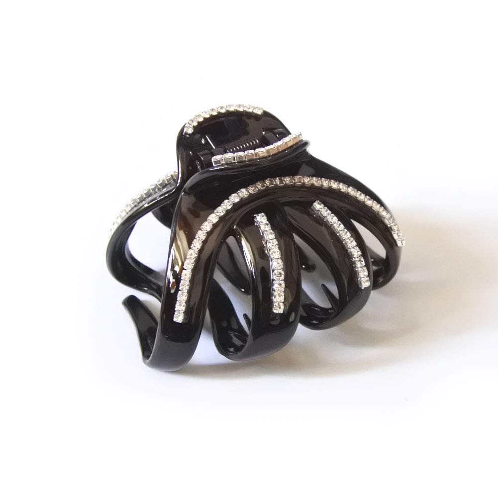 Meilliwish Shining Big Noble Women Ponytail Holder Hair Claw Clip(D120)(Black)