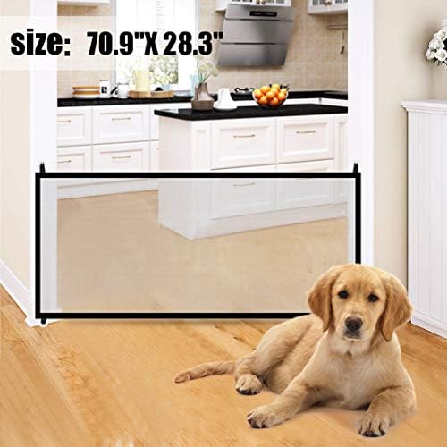 Magic Gate for Dog,Magic Dog Gate, Portable Folding Pet Gate Dog Gate for The House,70.9"x28.3"Pet Isolation Net Safety Enclosure Install Anywhere for Indoor and Outdoor,Black