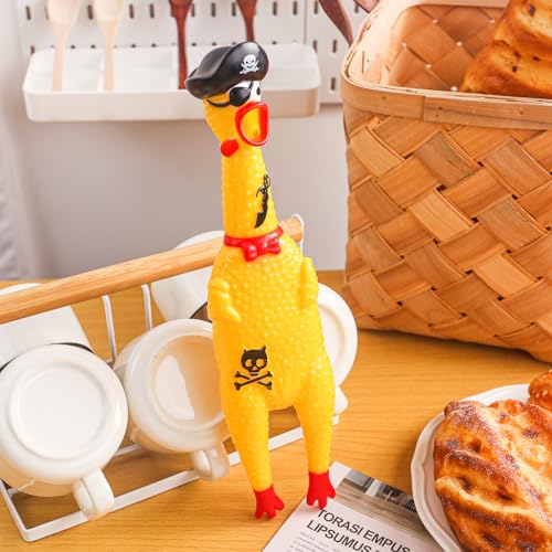 AMOR PRESENT Squeaky Rubber Chicken, Pirate Squeeze Chicken Toy Screaming Rubber Chicken for Halloween Party Favors Prank Novelty Pet Toy