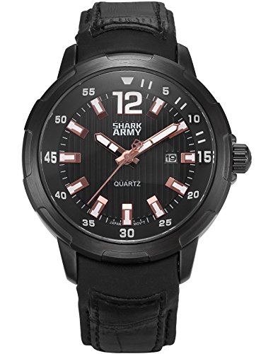SHARK ARMY Reloj Hombre de Cuarzo, Correa de Cuero Negro, con Calentario SAW157 - Imagen 3