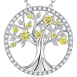 Tree of Life October Birthstone Necklace Created Tourmaline Sapphire Jewelry Sterling Silver Birthday Gift for her
