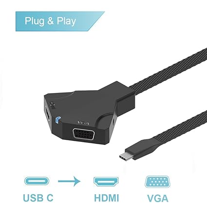 Adaptador USB C a HDMI VGA, Adaptador Onten Tipo C a HDMI VGA con ...