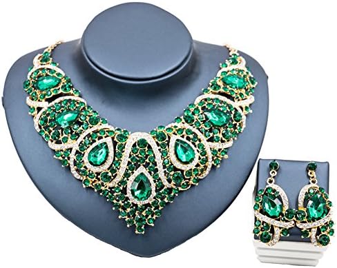 LAN PALACE latest jewelry for wedding gold plated red jewelry sets necklace and earrings six colors (Green)