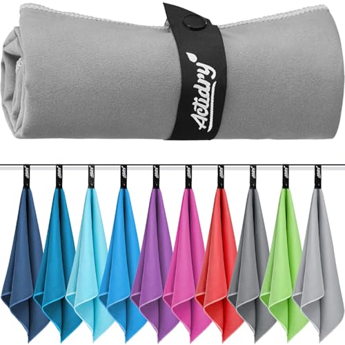 Actidry Microfibre Towel - light and absorbent - 9 colours S M L XL sizes - great for beach, sports and outdoor activity - S (40 x 80 cm) 2 pieces - grey