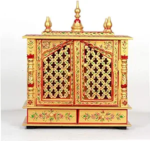 Home and Bazaar Rajasthani Ethnic Handcrafted Wooden Temple/Mandir/Pooja Ghar/Mandapam