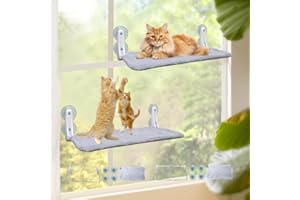 L&W BROS. 2 Pc Heavy Duty Cat Window Perch Holds up to 50 lbs, Foldable Cat Window Hammock with 4 Strong Suction Cups, Easy to Install, 24" Window Seat for Large or Multiple Cats (L 2Pc)