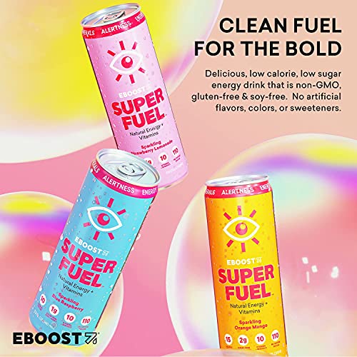 EBOOST Super Fuel Natural Energy Drink Ginger Lime 12 Pack x 11.5 Fl Oz Natural Caffeine