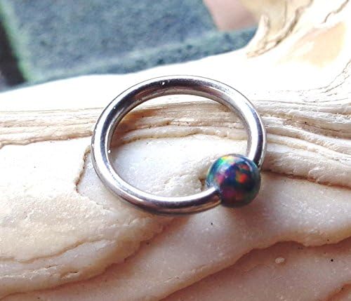 BCR,Captive Black Fire Opal Bead Septum,Upper Ear Daith Rook,Tragus,Cartilage, Helix ,Hoop Earring,Nose Ring,Eyebrow Piercing-Body Jewelry