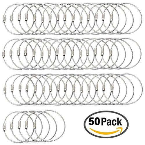 BlueCosto (50-Pack-Silver) Ultra Tough Stainless Steel String Wire Luggage Tag Loops Keyrings 600015