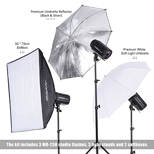 image for Andoer MD-250 750W (250W x 3) Studio Strobe Flash Light Kit with Light