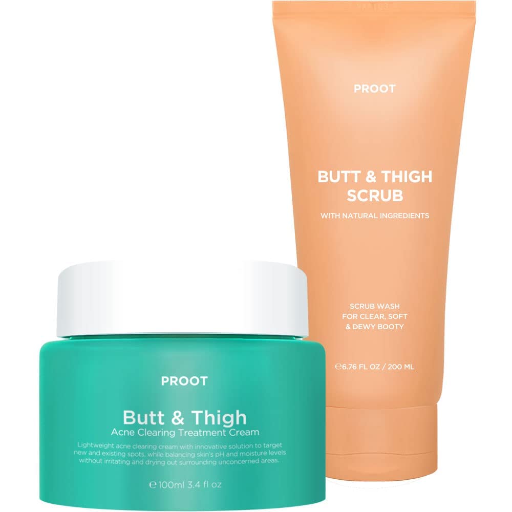 Butt & Thigh Scrub Wash + Butt & Thigh Acne Spot Cream Bundle | Butt Acne Cream and Exfoliating Scrub for Acne, Ingrown Hair and Bikini & Razor Bump | Calming and Soothing Natural Formula