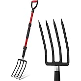 COSITA Pitch Fork for Garden, 44-Inches Pitchfork with Fiberglass Handle, Gardening Spading Fork with 4 Metal Tines, Heavy Duty Pitchfork for Manure, Mulch, Digging, Aeration, Red