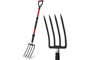 COSITA Pitch Fork for Garden, 44-Inches Pitchfork with Fiberglass Handle, Gardening Spading Fork with 4 Metal Tines, Heavy Duty Pitchfork for Manure, Mulch, Digging, Aeration, Red