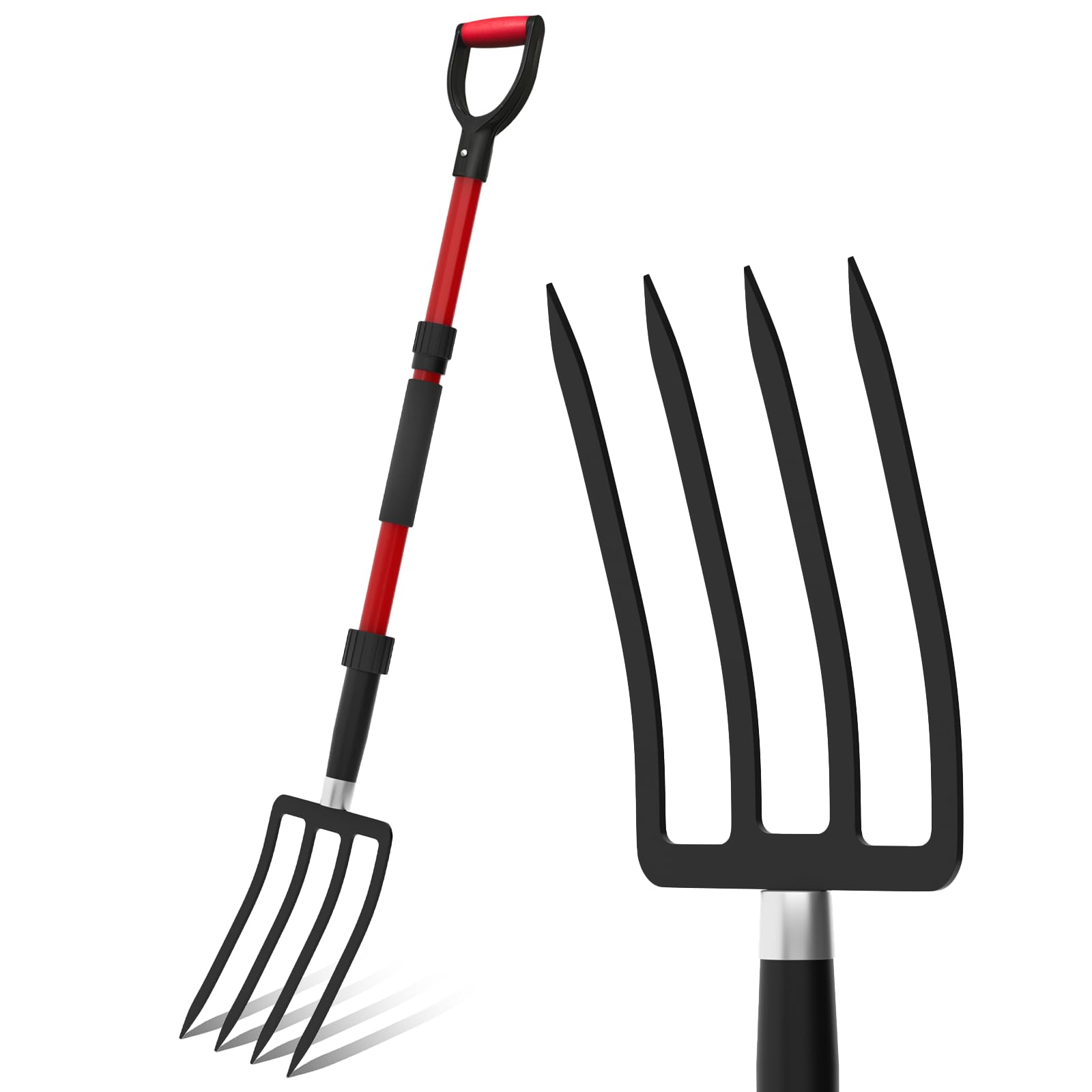 Photo 1 of ***FOR PARTS ONLY*** COSITA Pitch Fork for Garden, 44-Inches Pitchfork with Fiberglass Handle, Gardening Spading Fork with 4 Metal Tines, Heavy Duty Pitchfork for Manure, Mulch, Digging, Aeration, Red