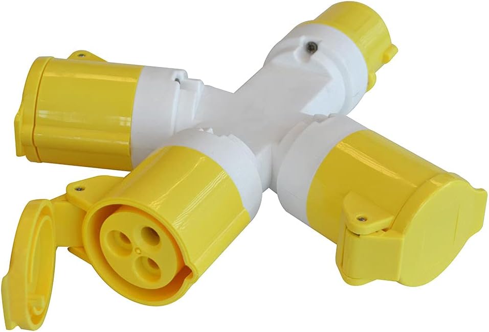 Faithfull FPPSOCK3WAY 3 Way Splitter 110V 16A Yellow IP44 Power Tool