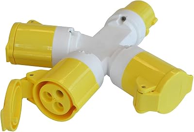 Faithfull FPPSOCK3WAY 3 Way Splitter 110V 16A Yellow IP44 Power Tool