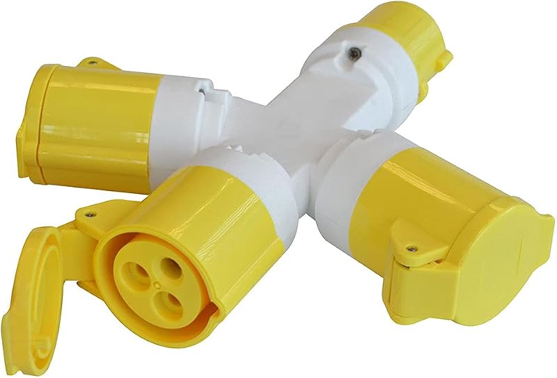 Faithfull FPPSOCK3WAY 3 Way Splitter 110V 16A Yellow IP44 Power Tool