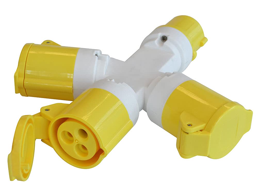 Faithfull FPPSOCK3WAY 3 Way Splitter 110V 16A, Yellow