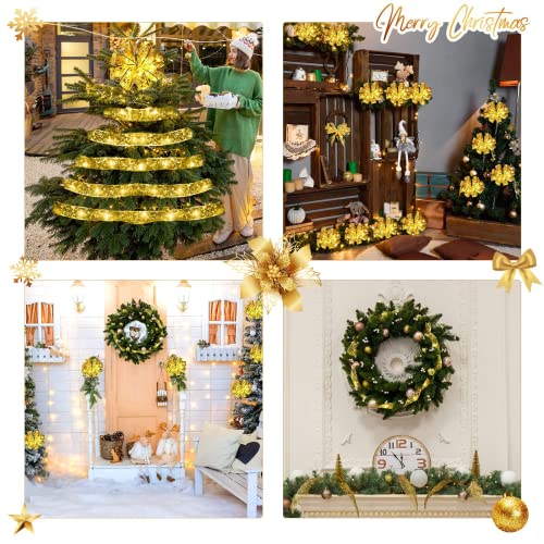 Weihnachtsband Deko Lichterkette 10M Glänzende Bänder Lichter 100 LEDs Lichterkette, Spitze Band Dekor für Weihnachten Garten Urlaub Party