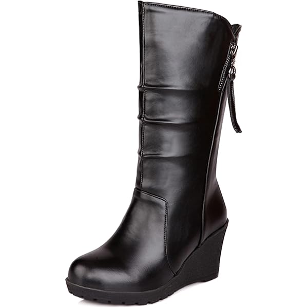 Diuniarza Women High Heel Mid Calf Boots Wedge Heel Winter Boots Slip