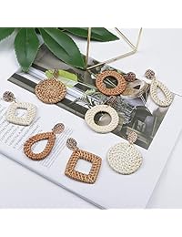 Subiceto 8 Pairs Rattan Earrings for Women Handmade Straw Wicker Braid Drop Dangle Earrings Lightweight Geometric Statement Earrings