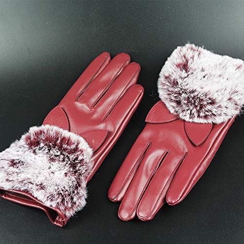 Pausseo Women Autumn Winter Imitation Leather Warm Gloves, Lady Bow Butterfly Touchscreen Mittens Fleece Thicken Plush Outdoor Mittens Students Knitted Wool Casual Solid Color Play Snow Glove