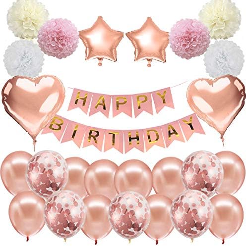 Rose Gold Happy Birthday Decorations, Happy Birthday Banner Bunting for Girls and Women