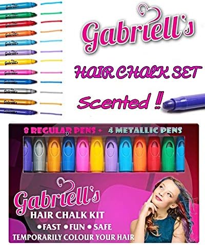 Scented Hair Chalk Pens - Gabriells 12 Hair Color Pen Set & Face Paint Kit- Non Toxic wax - Best Gift for Girls, Boys, Children, Men and Women - Temporary Colors