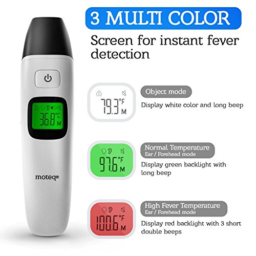 Thermometer Infrared - 5-IN-1 Ear / Forehead / Object / Liquids / Room- Fever Alarm- Instant Reading- Accurate Temperatures - family / baby- Gentile/Hygienic- Medically Proven CE/FDA- 100% SAFE - 2018