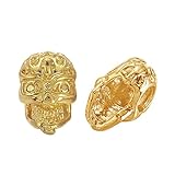 Pandahall 2pcs Golden Plated Brass Skull BeadsHalloween Gothic Large 3-Hole 3D Side-Drilled Skull Bead Big Hole Shamballa Men's Bracelet Loose Spacers Charms 12x8x8mm DIY Jewelry Making