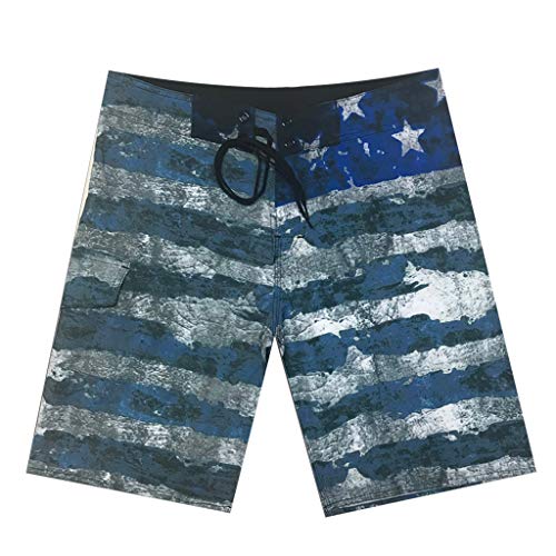 Men Spring Summer Star Stripe Print Beach Shorts Casual Quick Dry Beach Shorts Swim Trunk (Dark Blue, 36)