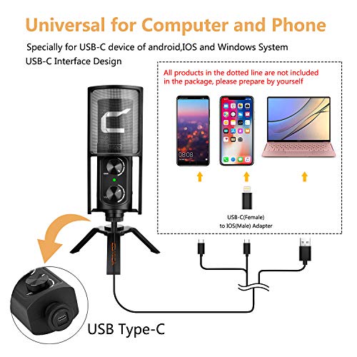 Comica STM-USB Versatile Metal Condenser Cardioid Microphone for USB C Smartphone and Computer, Studio Recording Microphone for Live-Streaming, Podcaster,Gaming, Studio Vocal, Online Course