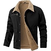 HYPESTFIT Mens Winter Jackets Sherpa Fleece Lined Warm Cargo Trucker Coat Multi Pocket