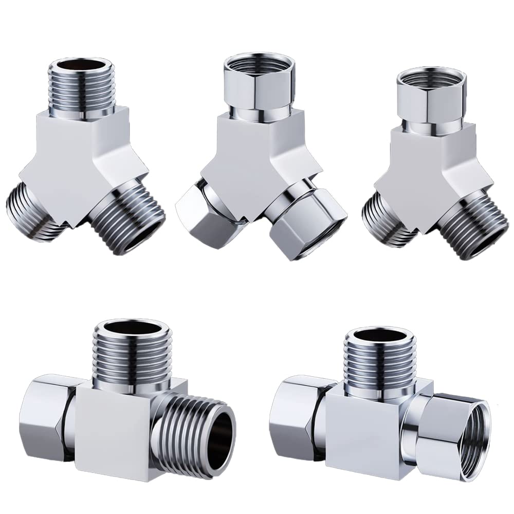 4PCS 3 Way Shower Arm Diverter Valve Component, G1/2" Brass 3 Way T Shape Adapter Toilet Bidet Sprayer Universal Shower System Component Replacement Part Water Diverter Valve (Style A)