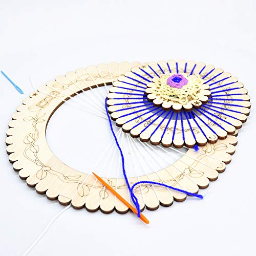 CZYY Wooden Circular Looms Laser Carved with Vines Round Weaving Board 3 Pieces Set Include Yarn Needles - Easy Knitting Tool for Beginners & Experienced