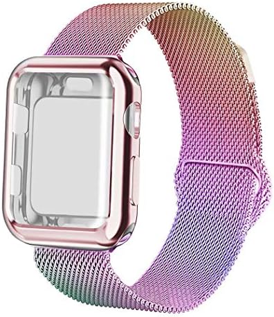 YC YANCH Compatible with Apple Watch Band 38mm 40mm 42mm 44mm with Case, Stainless Steel Mesh Milanese Loop Band with Apple Watch Screen Protector Compatible with iWatch Apple Watch Series 1/2/3/4