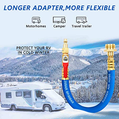 Jusen RV Antifreeze kit Sprinkler Adapter with ShutOff Valve, 12inch air Compressor Male and