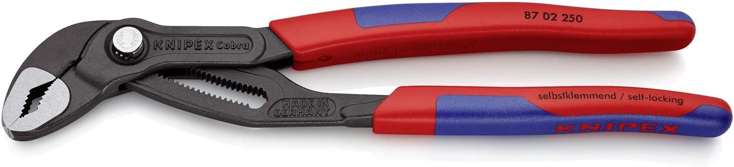 KNIPEX 87 02 250 SB Cobra® Hightech-Wasserpumpenzange grau atramentiert mit schlanken Mehrkomponenten-Hüllen 250 mm (in SB-Verpackung)