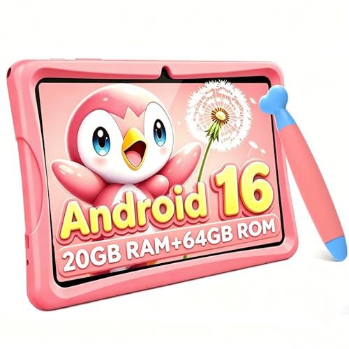 2026 Upgraded Kids Tablet 10 inch, Android 16 Tablets for Kids, Parental Control, Pre-Installed Kiddos Software & Kids Space, Includes Case & Stylus Pen, 12GB RAM 64GB ROM, 2TB Expand, HD IPS Screen
