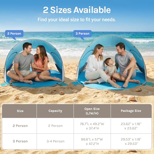 WolfWise Beach Tent Sun Shelter for 3 Person with UPF 50+ UV Protection, Lightweight & Easy Pop Up Beach Shade Canopy, Portable Beach Shade Tent