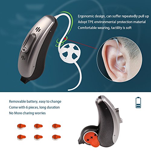 ePartner Sound Personal Amplifier Hearing Enhancer Digital Hearing Amplifier Noise Reduction Mode with Adjustable Volume Tone Control(Silver, Left Ear)