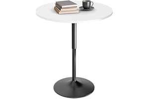 Athena Collection Bar Table Modern Round Cocktail Table Height Adjustable, Tall Bistro Pub Table with Sturdy Base, Suitable for Home, Kitchen, Pub, Restaurant, White