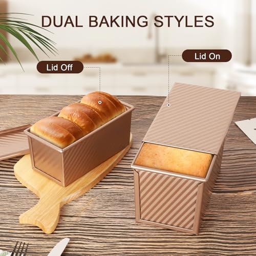 VINATO Set of 2 Bread Mould in Cassette, 21 x 12 x 11.7 cm + 19 x 9.5 x 8 cm Bread Mould with Carbon Steel Lid