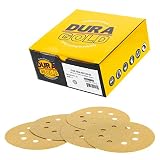 Dura-Gold Premium - 120 Grit - 5" Gold Sanding Discs - 8-Hole Dustless Hook and Loop for DA Sander - Box of 50 Finishing Sandpaper Discs for Woodworking or Automotive