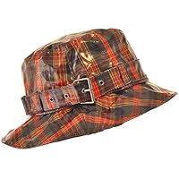 TOUTACOO, Waterproof Wax Style Checkered Bucket Rain Hat (Brown/Orange)