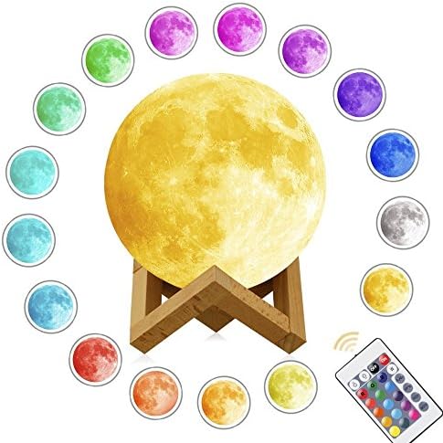 3D Moon Lamp Printing Pendant Night Light,Elstey Remote Control 16 Colors Changing LED Lunar Moonlight with Hook &amp; Wood Stand Base for Kids Room Home Decor 20CM