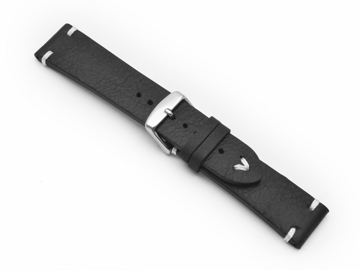 18mm Genuine Leather Watch Band Strap Vintage Retro Style BS Black