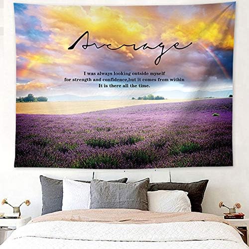 OATHENE Endless Purple Lavender Field Under The Golden Sunset Pefect Background Tapestry,Wall Hanging for Bedroom/Living Room,Home Décor,Polyester,80W x 60L inches,1494