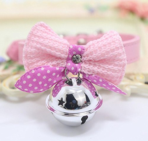vmree Adjustable Pet Collars, Puppy Kitten Solid Color Leather Bow Tie Brilliant Necklace With Bell For Small Medium Cat Dog (Pink, S)